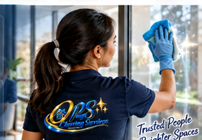 Illustration of a cleaner working on a window